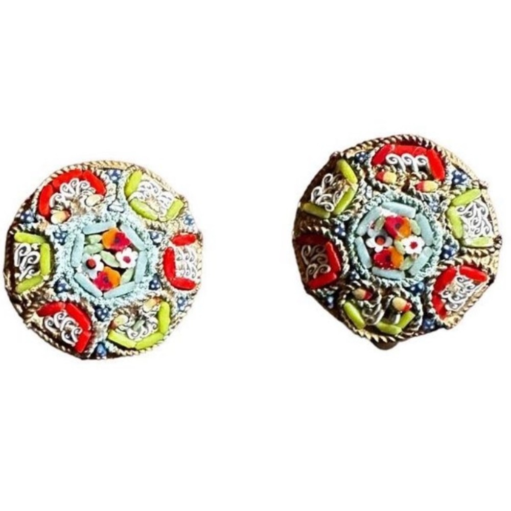 Vintage Italian Millefiore Clip Earrings